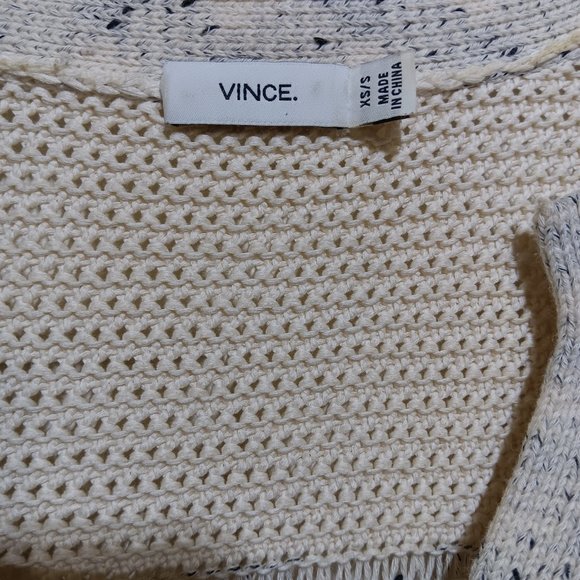 Vince Speckle Stitch Popover Textured Sweater Ivory and Gray XS/S - Picture 4 of 7
